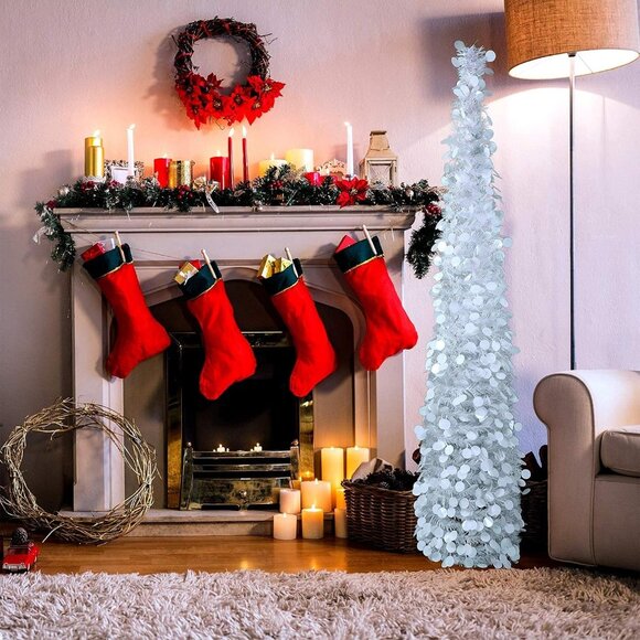 5FT White Christmas Pop Up Tinsel Tree Holiday Decor Collapsible - Picture 5 of 5